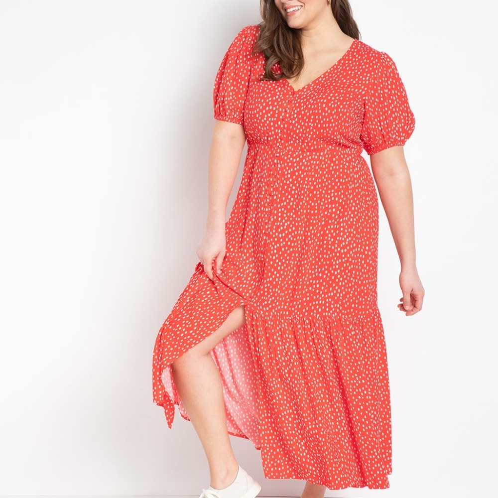 Eloquii Button Front Flounce Hem Dress